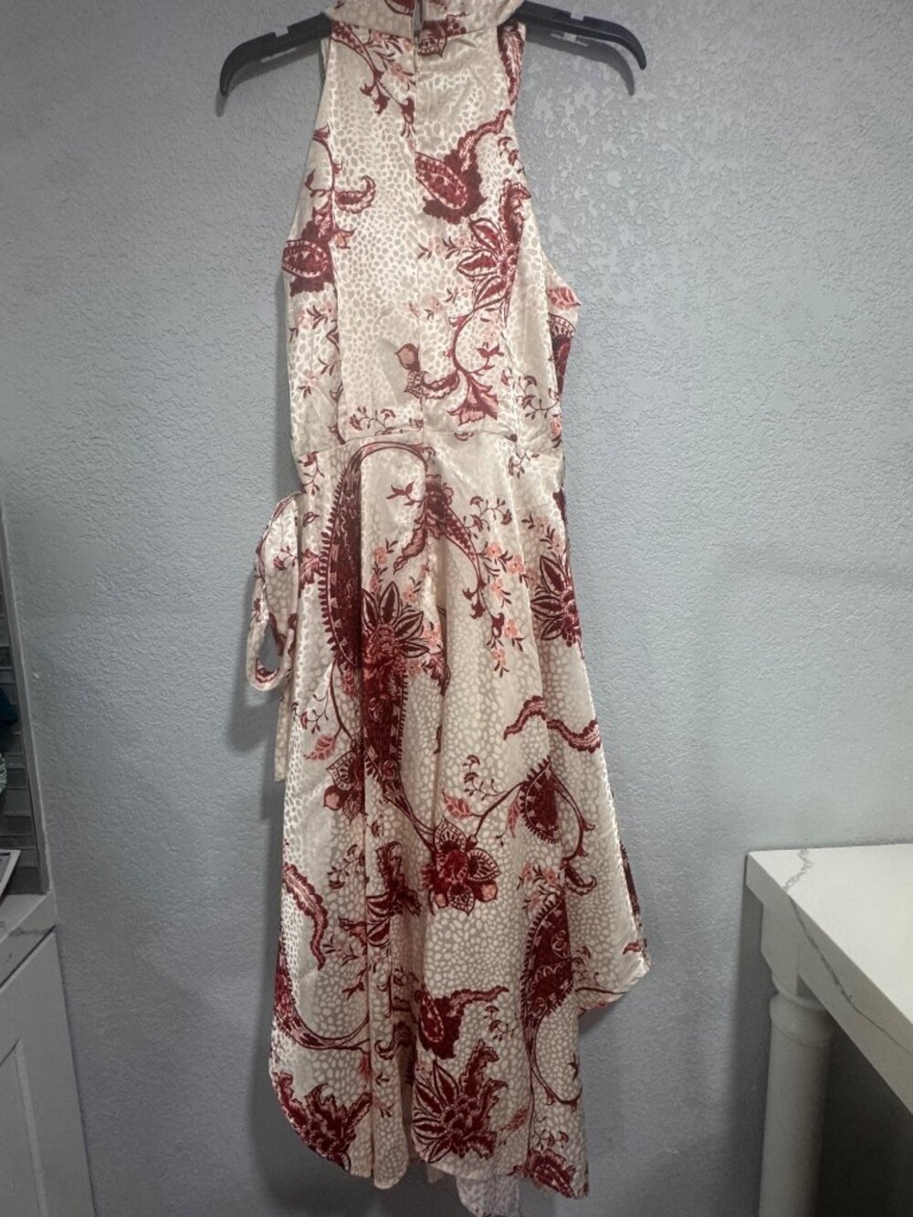 Rachel Roy Light Beige & Red Floral Handkerchief Hem Midi Dress Size 2 - Picture 7 of 8